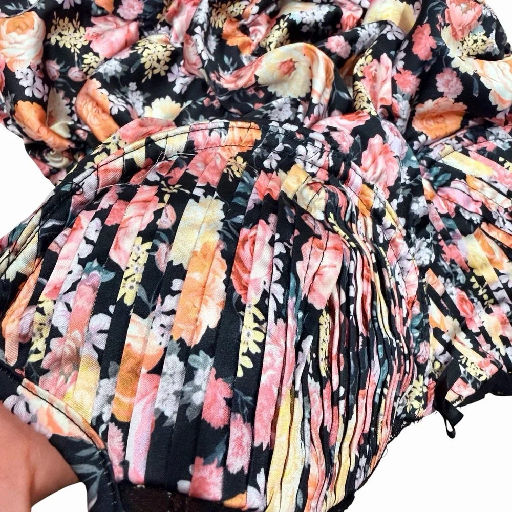 For Love & Lemons Floral Bustier Mini Dress Ruched Drawstring Women's M - Picture 4 of 11